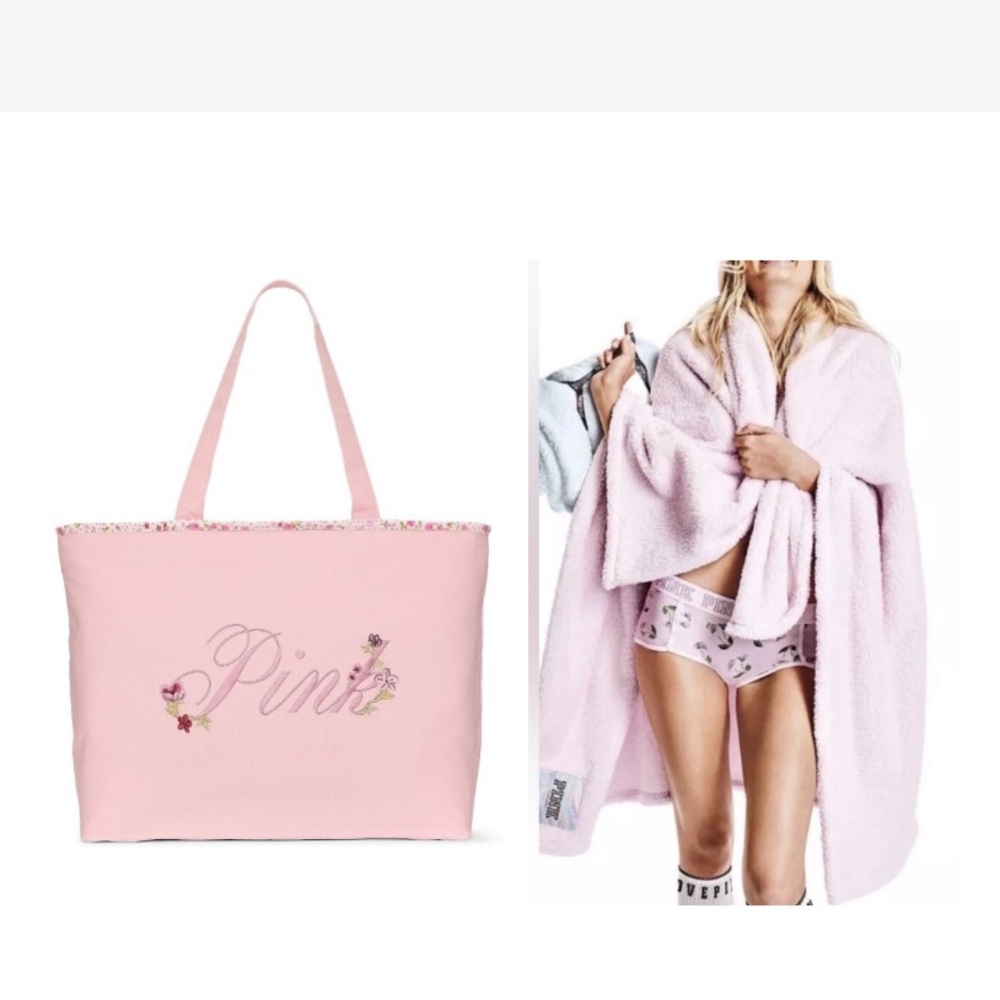 Pink VS Floral Tote and Blanket